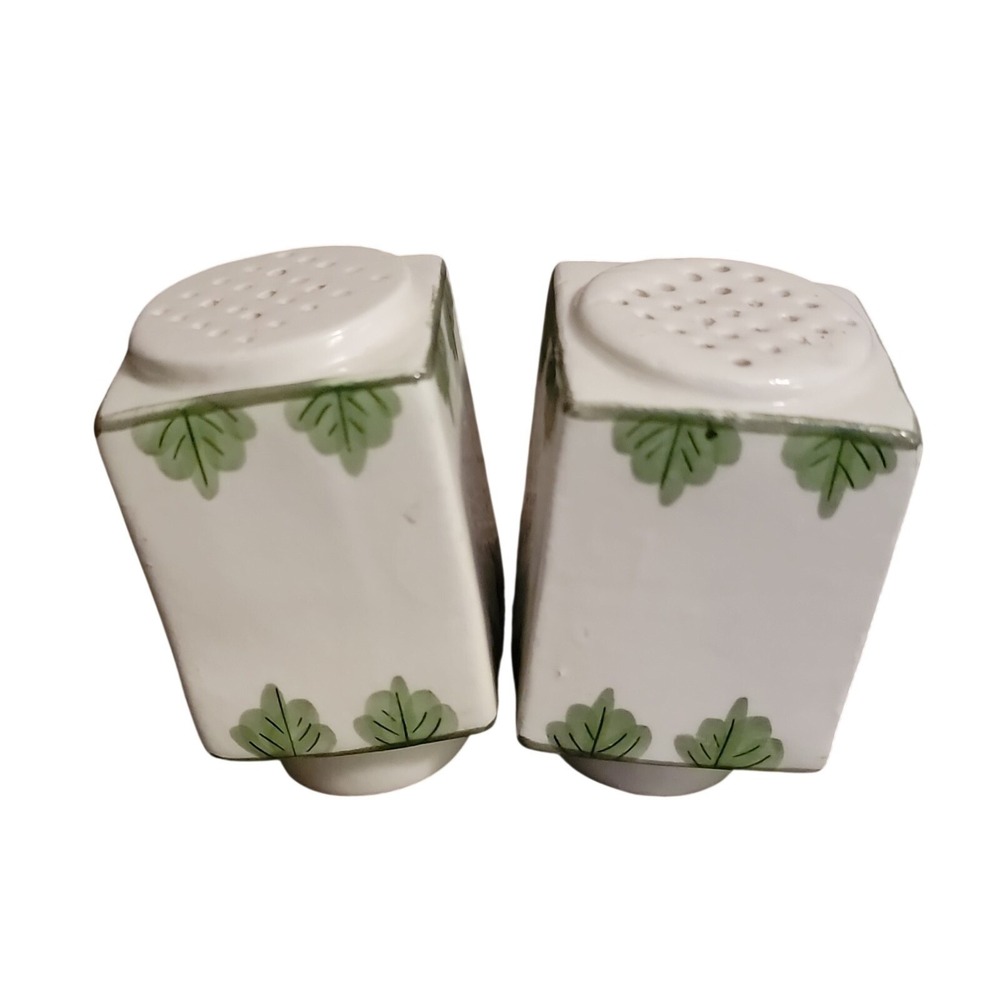Unbranded Salt Pepper Shakers Home S White Good Vintage Leaf Ceramic Square